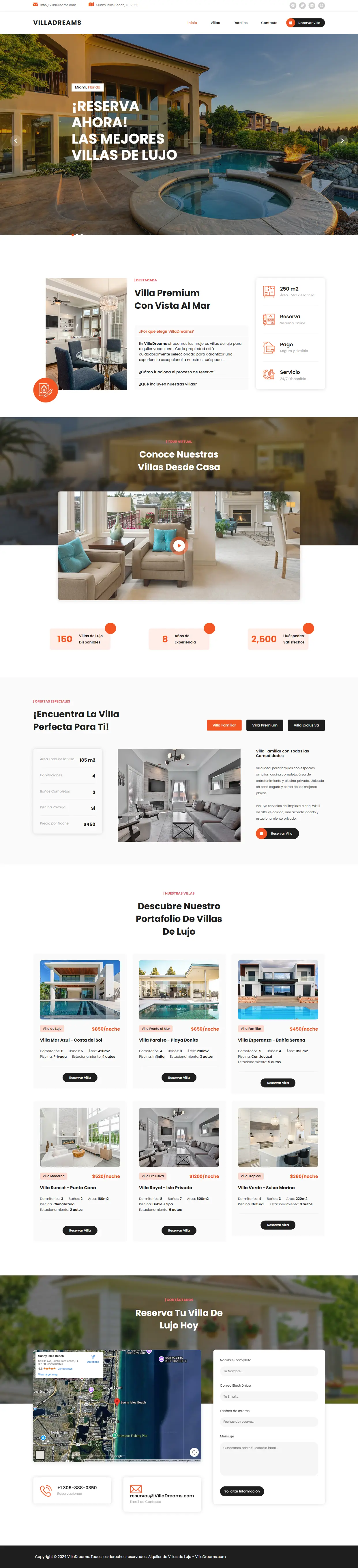 Sitio web de hospedaje turístico - Villa Dreams Montería